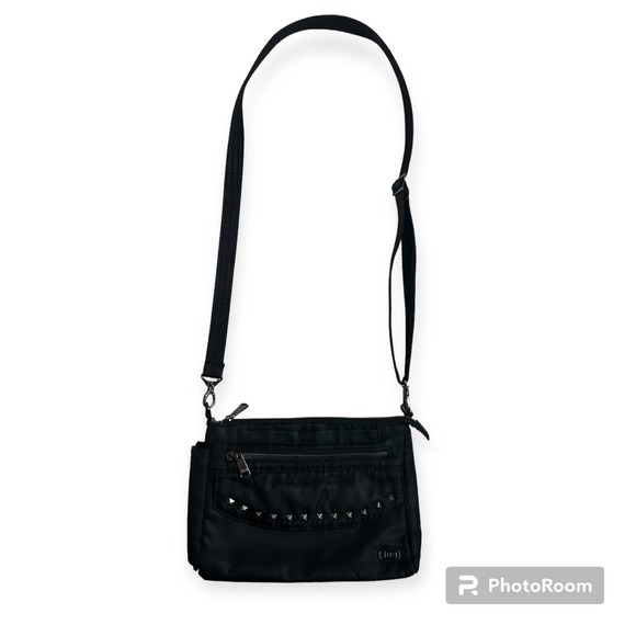 lug Handbags - Lug Pacer Black Polyester Gray Studded Crossbody Bag Purse Organize Everyday